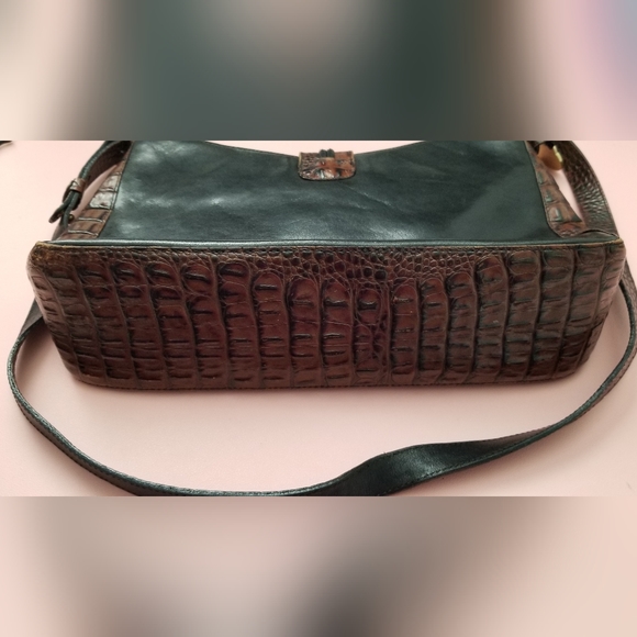 Vintage BRAHMIN Black Brown Crocodile Print Leather Womens ShouldePurse Handbag - Picture 9 of 11
